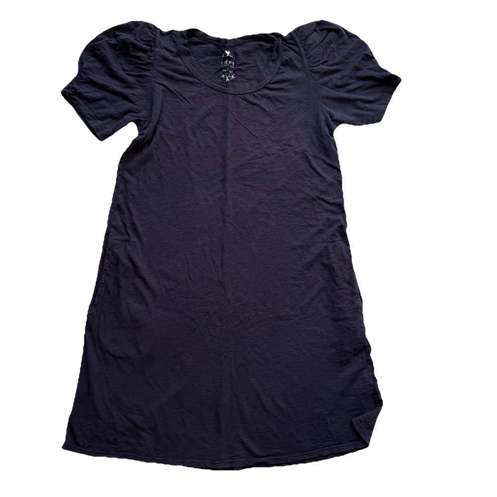 VELVET By Graham & Spencer Puff Sleeve Slub Dress Size Small Navy‎ Blue $149